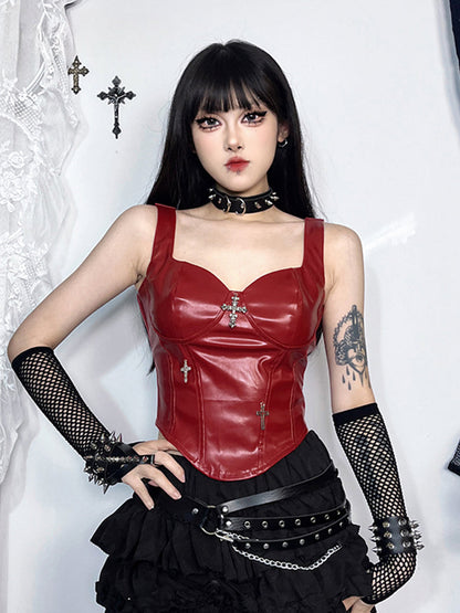 Cross Leather Grunge Crop Gothic Top Punk Corset