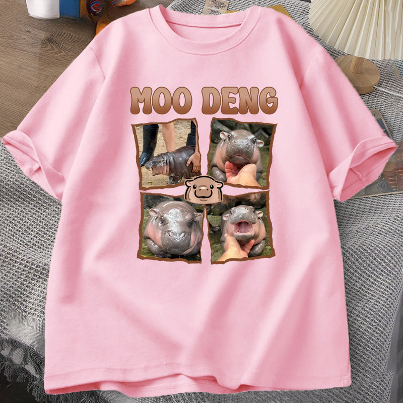 Funny Baby Hippo Lover Casual Cotton Designer Rap Men’s T-Shirt Short Sleeve Moo Deng