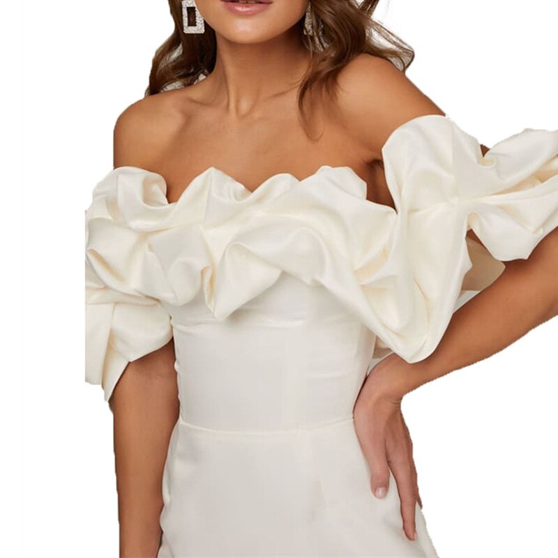 Amy Fashion - Bodycon Solid Color Ruffled Off-shoulder Dress