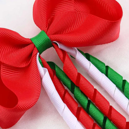 Red Christmas Hair Accessory with Long Tassel Solid Ribbon