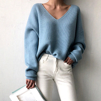 V Neck Women Oversized Knitted Fall 2024 Clothing Pullover Winter Autumn New Fashion Sweater