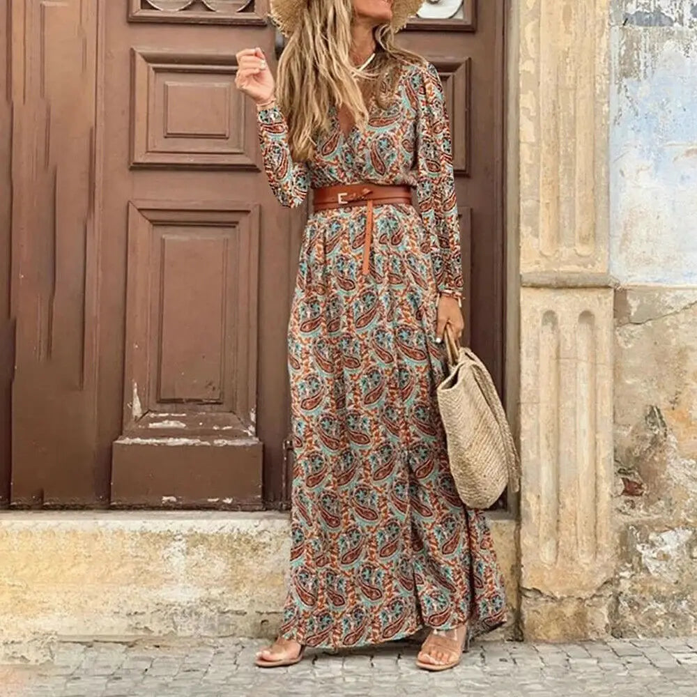 Amy Fashion - Autumn Female Short Sleeve Sexy High Split Maxi Boho Dress