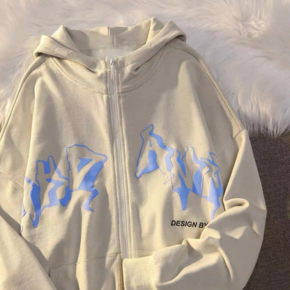 Amy Fashion - Letter Print Zip Up Hoodies