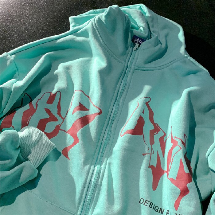 Amy Fashion - Letter Print Zip Up Hoodies