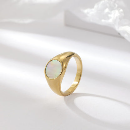 Titanium Steel Natural Opal Closed Rings