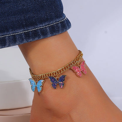 Colorful Enamel Butterfly Pendant Anklet