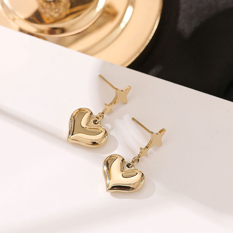 Titanium Steel All-match Heart Star Pendant Earrings