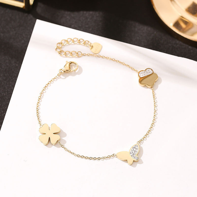 Simple Design Four-leave Clover Butterfly Bracelet