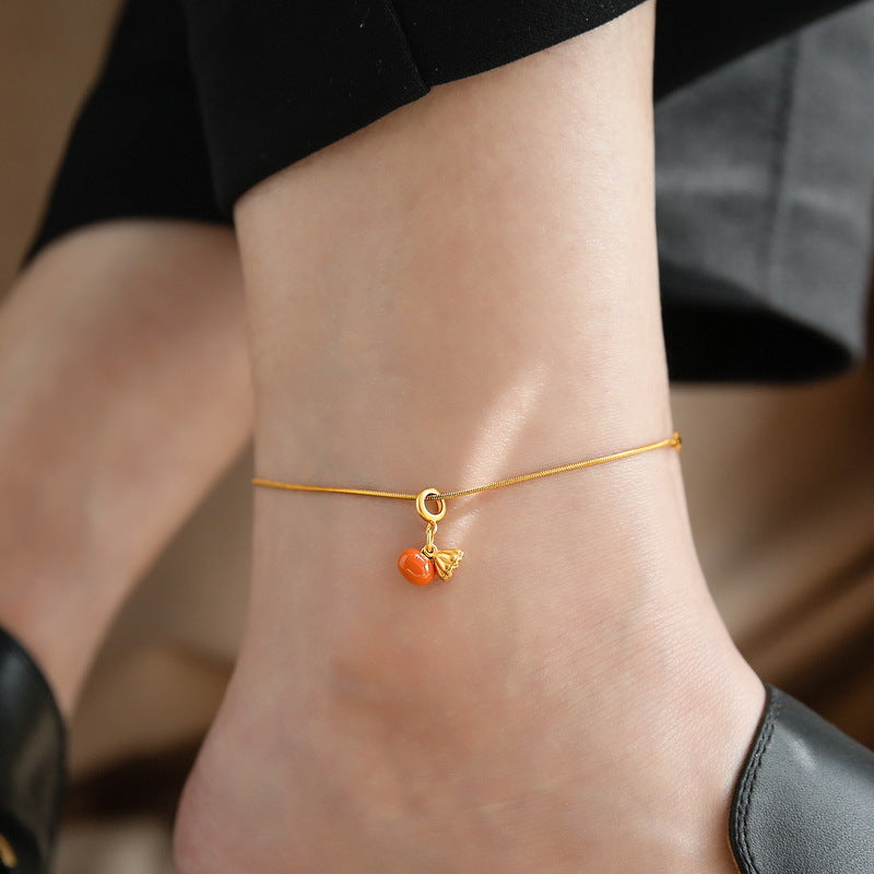 Lucky Orange Red Persimmon Anklet