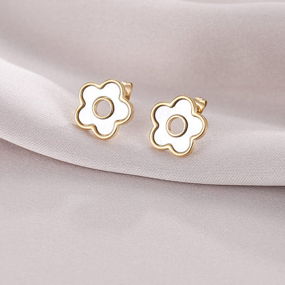 14K Gold Mini Flower Shape Stud Earrings