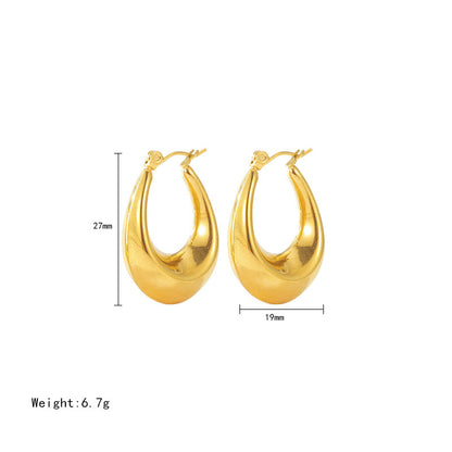 Amy Fashion - Stainless Steel U Shape Glossy Hoop Earrings