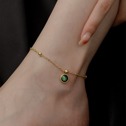 Trendy Temperament Round Green ZIRCON Anklet