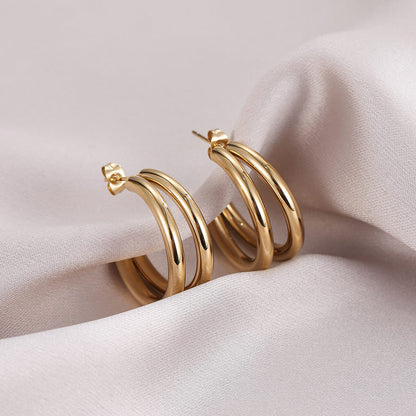 Double Layers Simple Hoop Stud Earrings