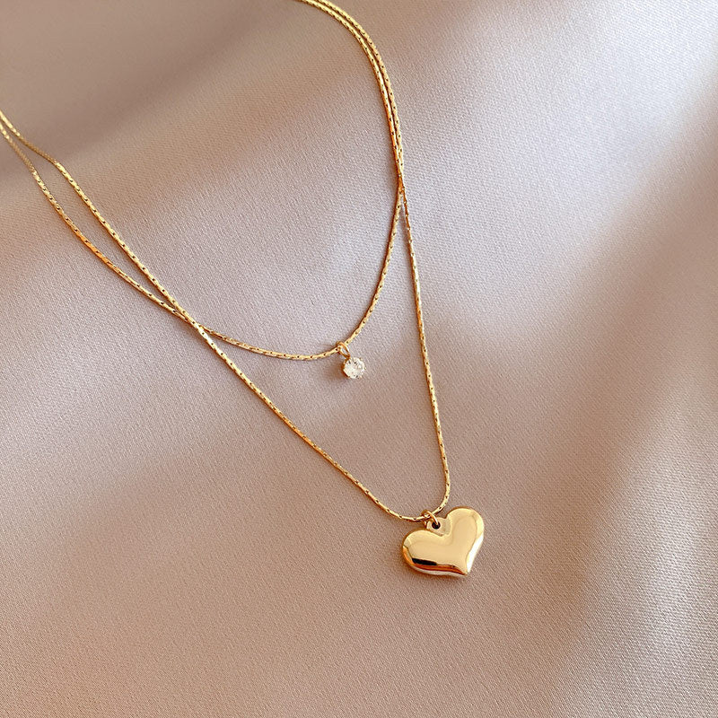 14K Gold Glossy Heart Pendant Necklaces