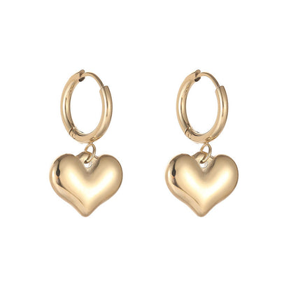 Gold Romantic Heart Hoop Pendant Earrings