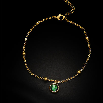 Trendy Temperament Round Green ZIRCON Anklet