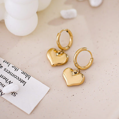 Gold Romantic Heart Hoop Pendant Earrings